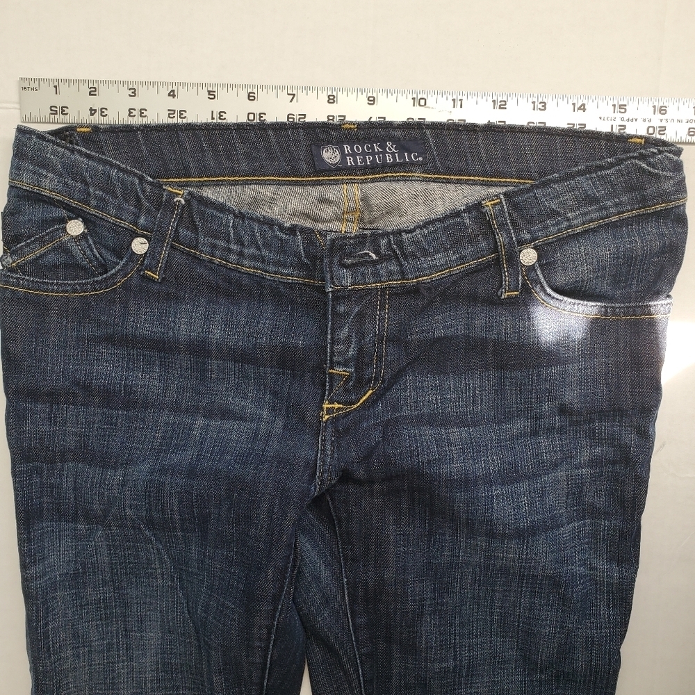 Rock and Republic Low Rise Boot Cut Blue Jeans Women's Size 28 W 32 L 32 - Picture 3 of 11